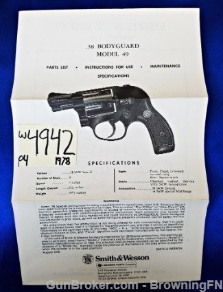Orig S&W Model 49 Owners Instruction Manual 1978-img-0