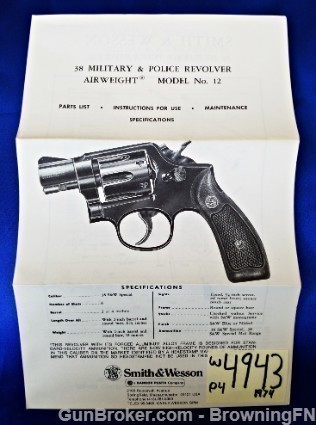 Orig S&W Model 12 Owners Instruction Manual 1974-img-0