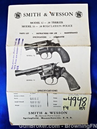 Orig S&W Model 32 33 Owners Instruction Manual 1971-img-0