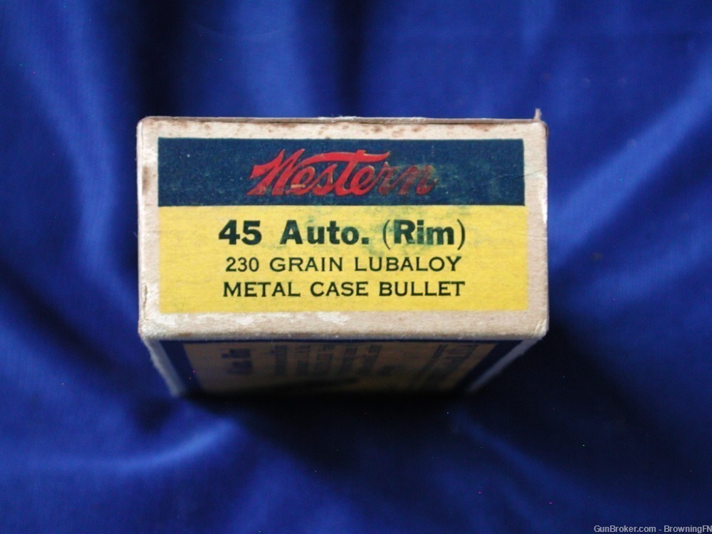 .45 Auto Rim 1917 Army  Original Vintage Box 50 Rounds Western Bullseye-img-3
