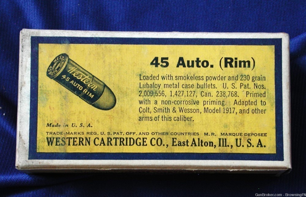 .45 Auto Rim 1917 Army  Original Vintage Box 50 Rounds Western Bullseye-img-5