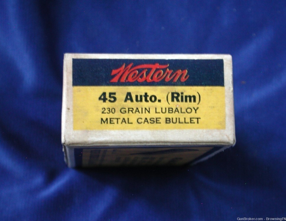.45 Auto Rim 1917 Army  Original Vintage Box 50 Rounds Western Bullseye-img-2