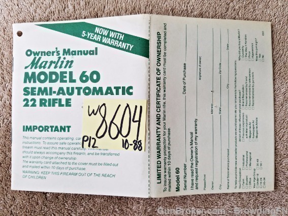 Orig Marlin Model 60 Owners Instruction Manual 10-88-img-0