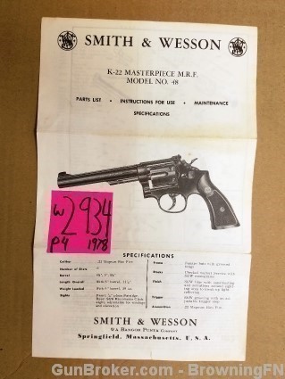 Orig S&W Model 48 Owners Instruction Manual 1978-img-0