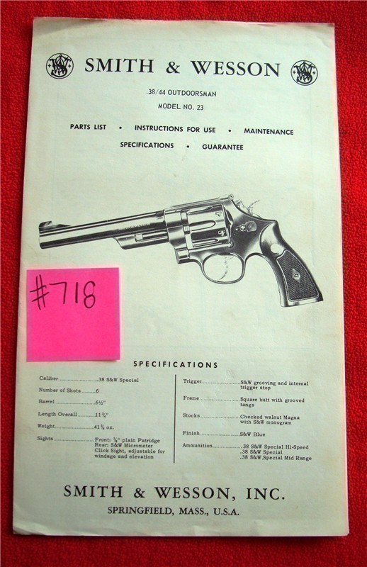 Original S&W Model No 23 Owners Instruction Manual-img-0