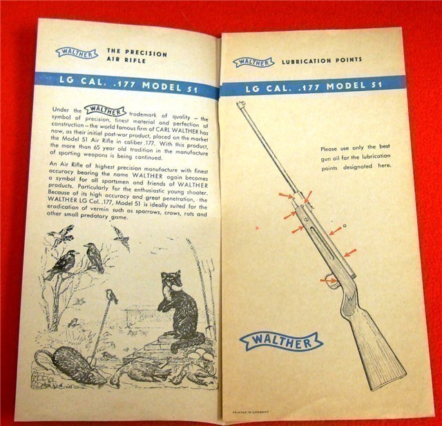 Orig Walther Model 51 Air Gun Rifle Flyer Owners Instruction Manual-img-1
