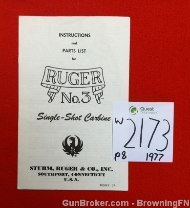 Orig Ruger No.3 Single-Shot Owners Instruction Manual 1977-img-0