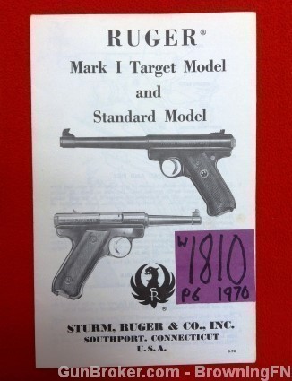 Orig Ruger Mk 1 Target Model Owners Instruction Manual 1970-img-0