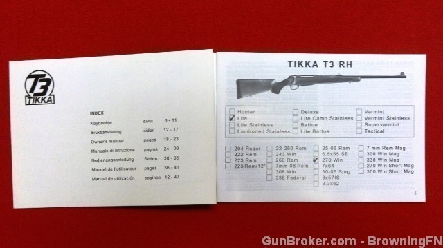 Orig Tikka T3 RH Owners Instruction Manual 270 Win-img-1