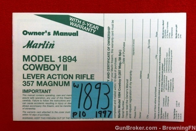 Orig Marlin Model 1984 Owners Instruction Manual 1997-img-0