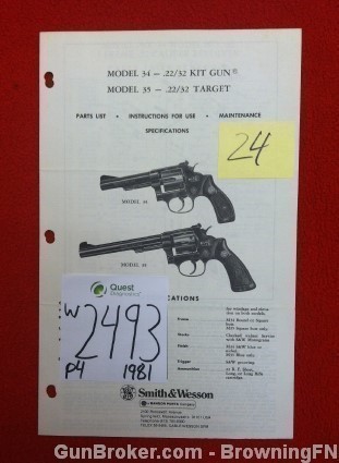 Orig S&W Model 34 & 35 Owners Instruction Manual 1981-img-0