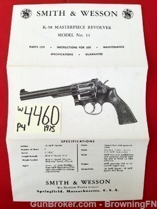 Orig S&W Model 14 Owners Instruction Manual 1975-img-0