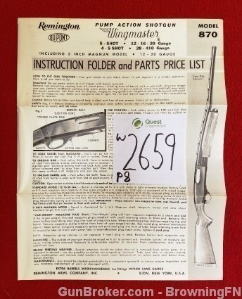 Orig Remington Model 870  Wingmaster Owners Instruction Manual-img-0