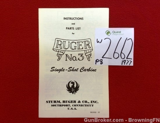 Orig Ruger No.3 Single-Shot Owners Instruction Manual 1977-img-0