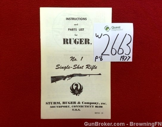 Orig Ruger No.1 Single-Shot Owners Instruction Manual 1977-img-0