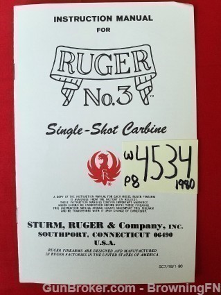 Orig Ruger No.3 Single-Shot Owners Instruction Manual 1980-img-0