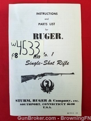 Orig Ruger No.1 Single Shot Owners Instruction Manual 1977-img-0