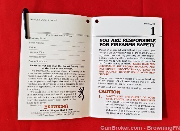 Orig Browning Model 92 Owners Instruction Manual-img-1