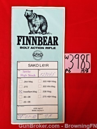 Orig Sako Finnbear L61R Inspection Schematic 1978-img-0
