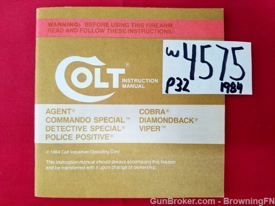 Orig Colt Agent Cobra Owners Manual 1984-img-0