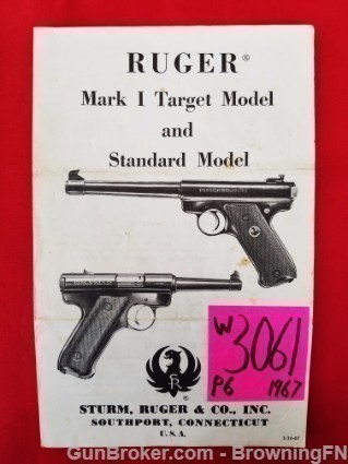 Orig Ruger Mark 1 Target Model Owners Instruction Manual 1967-img-0
