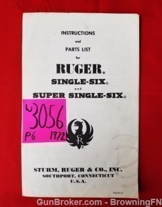 Orig Ruger Super Single-Six Owners Instruction Manual 1972-img-0