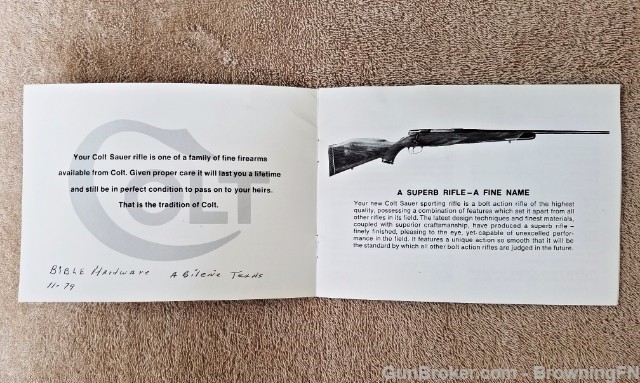Orig Colt Sauer Sporting Rifles Owners Manual 1979-img-1