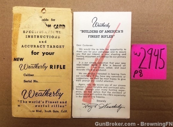 Orig Weatherby 1950s-60s Hang Tag Owners Instruction Manual-img-0