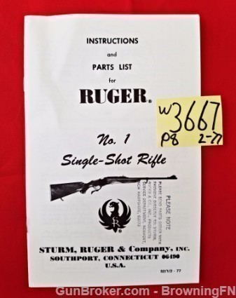 Orig Ruger No. 1 Single Shot Owners Instruction Manual 02-1977-img-0