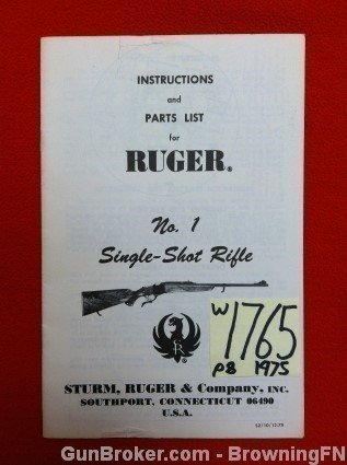 Orig Ruger No.1 Single-Shot Owners Instruction Manual 1975-img-0