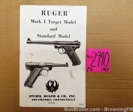 Orig Ruger MK1 Target Owners Instruction Manual 1967-img-0
