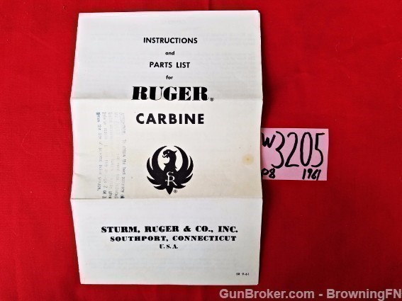 Orig Ruger Carbine Owners Manual 1961-img-0