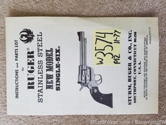 Orig Ruger Single-Six New Mod. Owners Instruction Manual 11/77-img-0