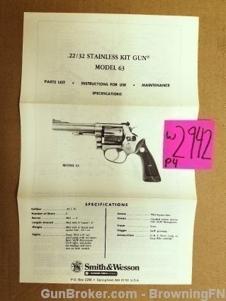 Orig S&W Model 63 Owners Instruction Manual-img-0