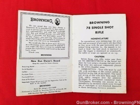 Orig Browning 78 Single Shot Owners Instruction Manual 1975-img-1