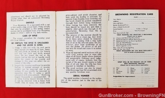 Orig Browning 78 Single Shot Owners Instruction Manual 1975-img-2