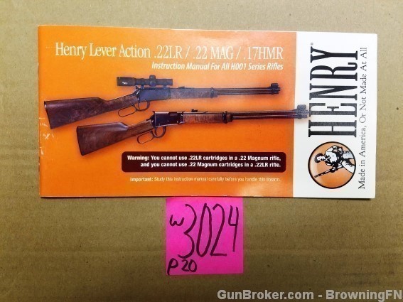 Orig Henry Lever Action .22 Owners Instruction Manual 22-img-0