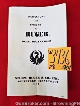 Orig Ruger Model 10/22 Carbine Owners Manual 1964-img-0