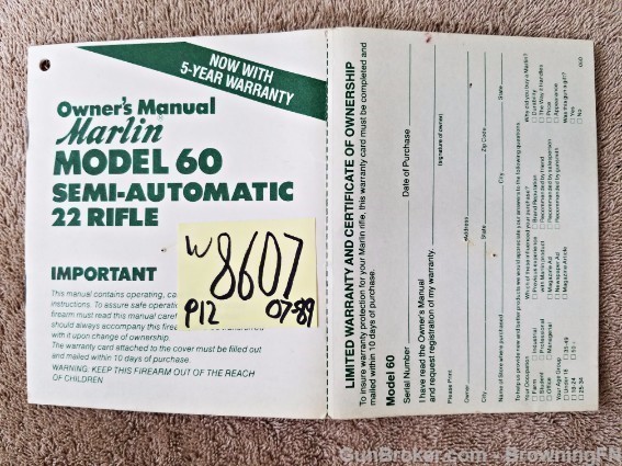 Orig Marlin Model 60 Owners Instruction Manual 07-89-img-0