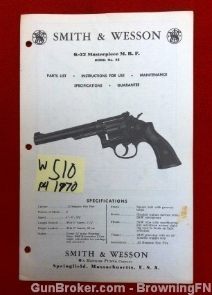 Orig S&W Model K-22 Masterpiece Owners Instruction Manual 1970-img-0