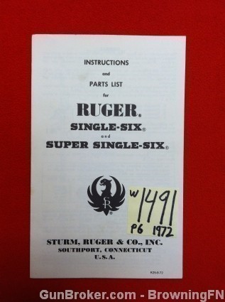 Orig Ruger Single-Six Owners Instruction Manual 1972-img-0
