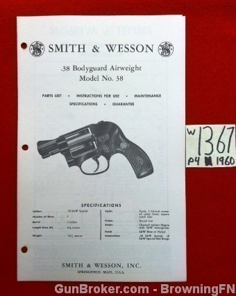 Original S&W Model 38 Owners Instruction Manual 1960-img-0