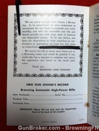 Browning Automatic BAR Rifle Owners Instruction Manual 1970-img-1