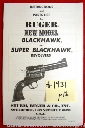 Orig Ruger Owners Instruction Manual Model Blackhawk Super-img-0
