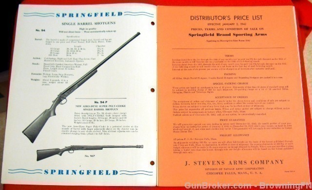 Orig Springfield 1942 Price List Rifles & Shotguns-img-1