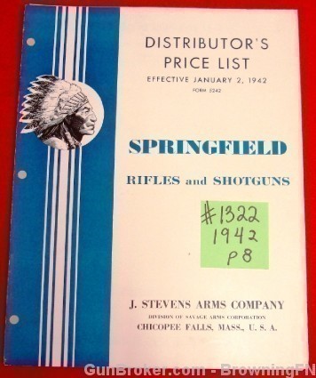 Orig Springfield 1942 Price List Rifles & Shotguns-img-0