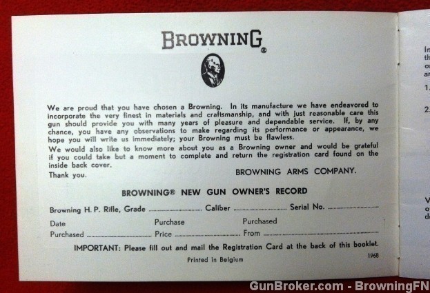 Orig Browning Bolt Action Mauser Owners Manual-img-1
