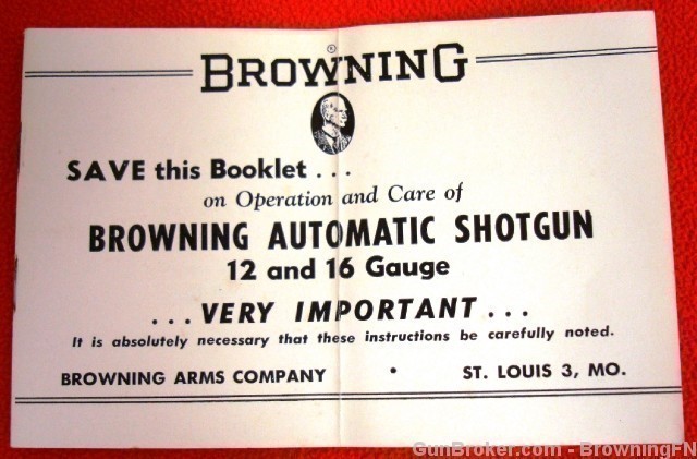 Browning Owners Instruction Manual Model 12 16 Gauge Automatic-img-1