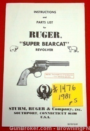1981 Ruger Owners Instruction Manual Super Bearcat Revolver-img-0