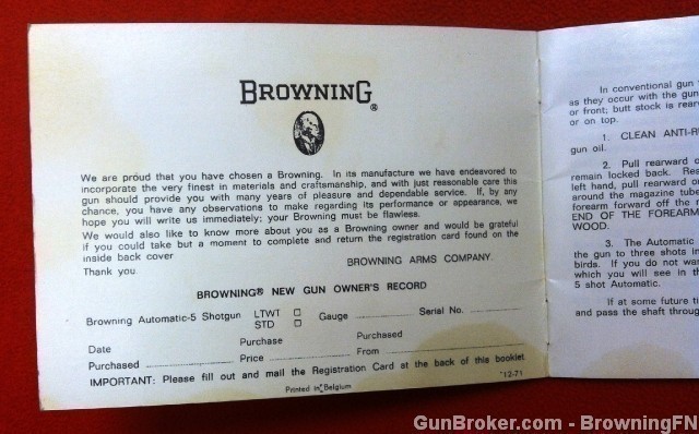 Orig Browning Automatic-5 Shotgun Owners Instruction Manual-img-1